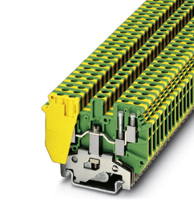 Phoenix Contact Ground - Multi-Conductor Terminal Block; UDK 4-PE; 2-Level; #22 - #10; Green-Yellow